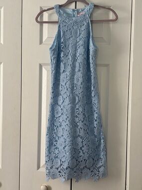 Pink Lily Light Blue Lace Halter Dress